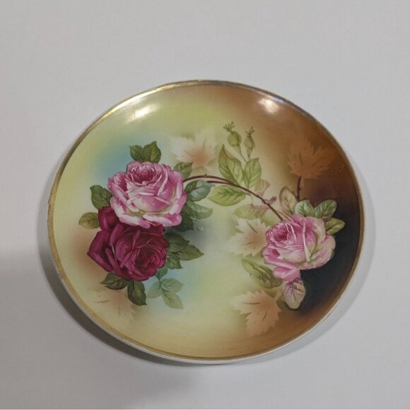 Nippon Hand Painted German Plate Pink Red Roses Floral Design - Picture 5 of 9
